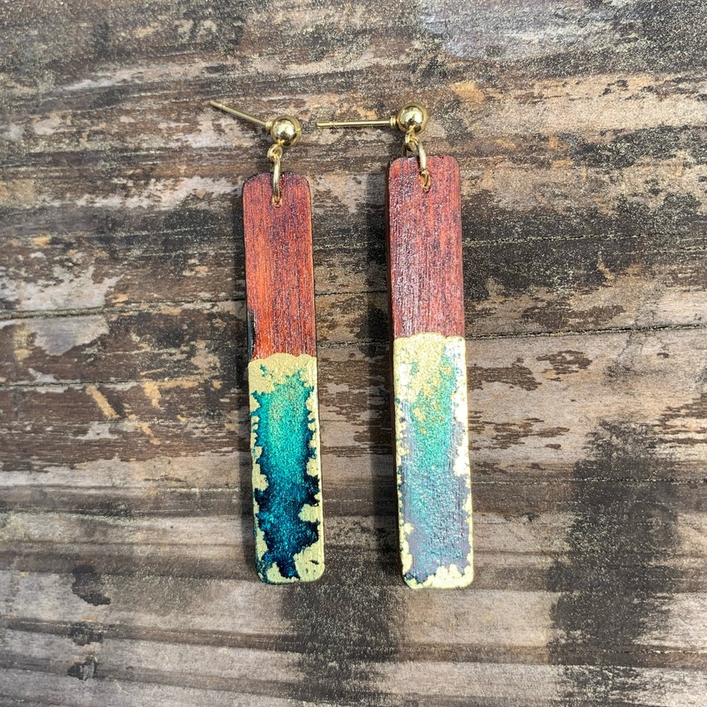 Handmade Wood Bar Dangle Earrings
